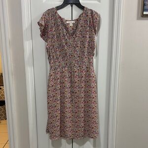 Monteau Purple and Pink Midi Sundress with Flutter Sleeves and V-Neck